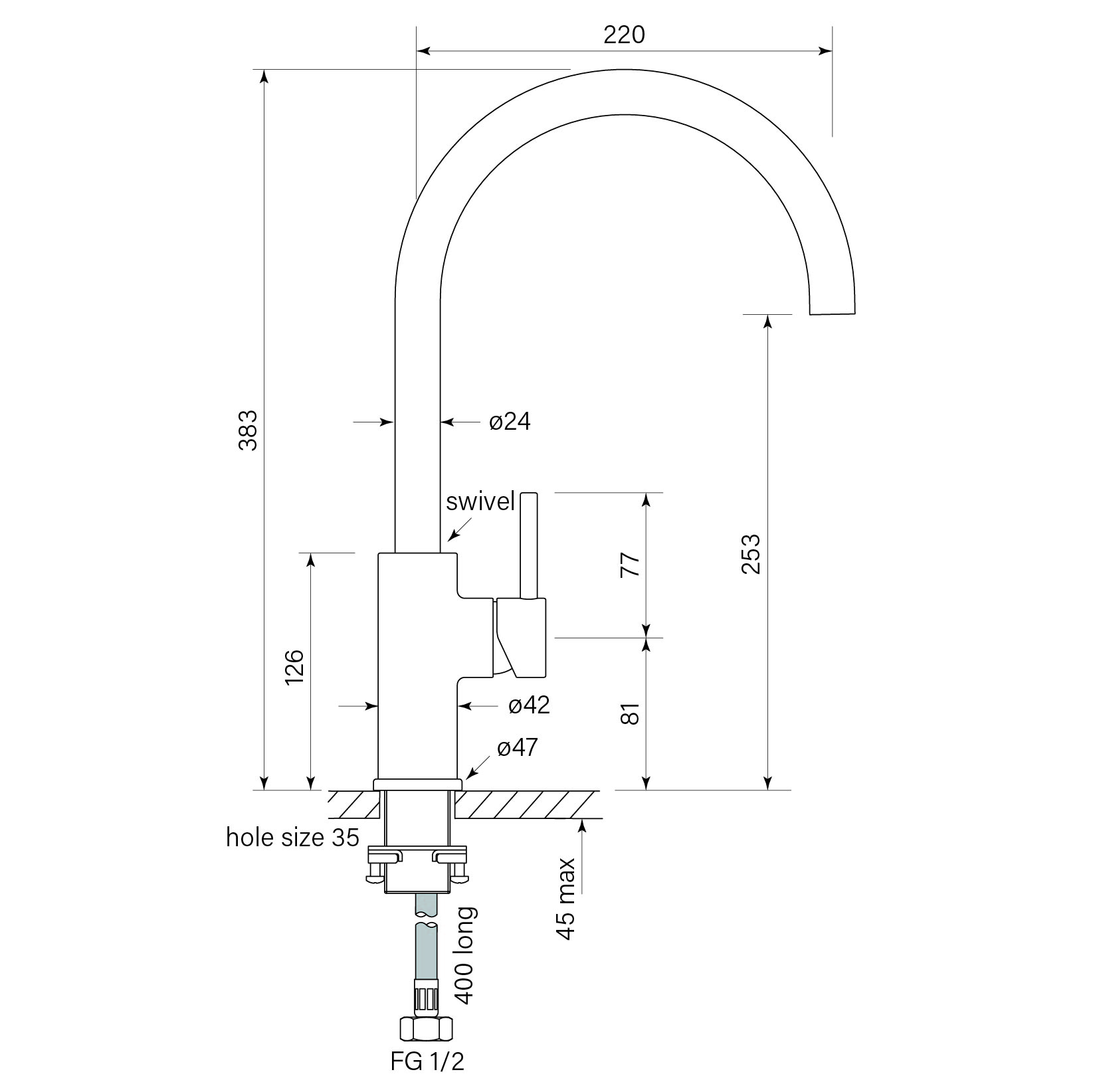 Pegasi M Sink Mixer Curve 220 dimensions image