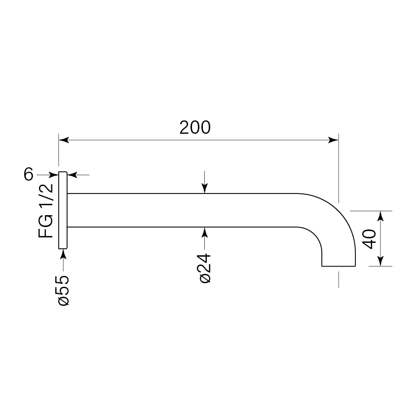 Pegasi Wall Bath Spout 200 dimensions image