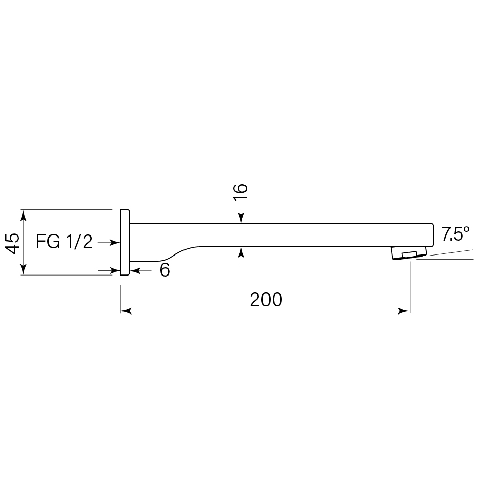 Zeos Bath Spout 200 dimensions image