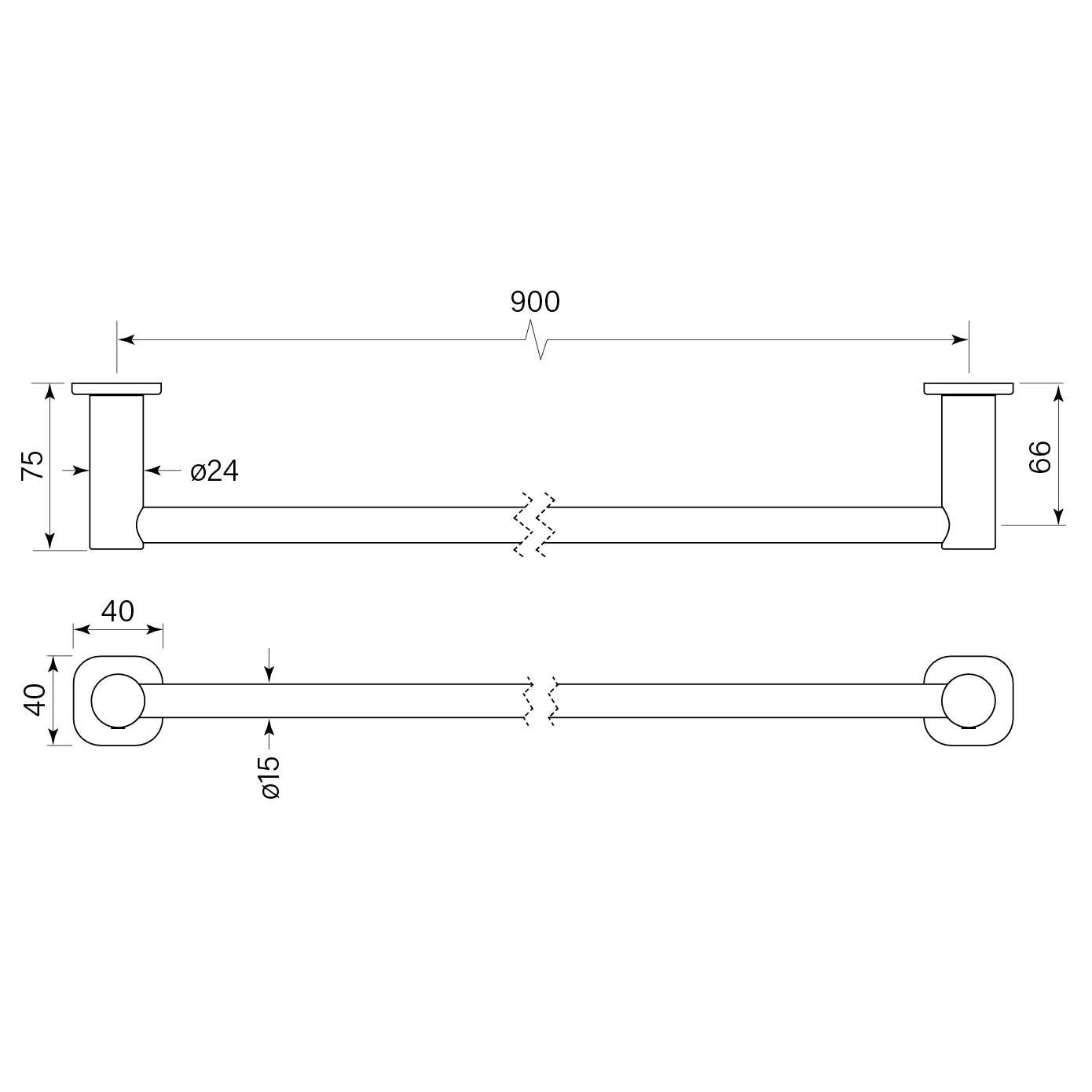 Zeos Towel Rail Single 900 dimensions image