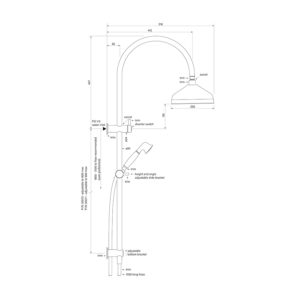 Cascade Dual Shower 900 dimensions image