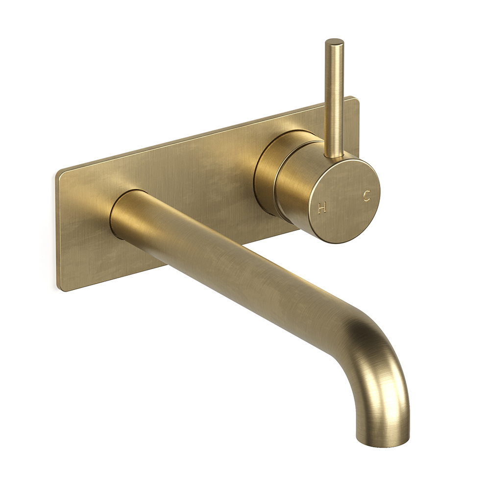 Pegasi M Back Plate Basin Mixer 200 in Raw Brushed Brass