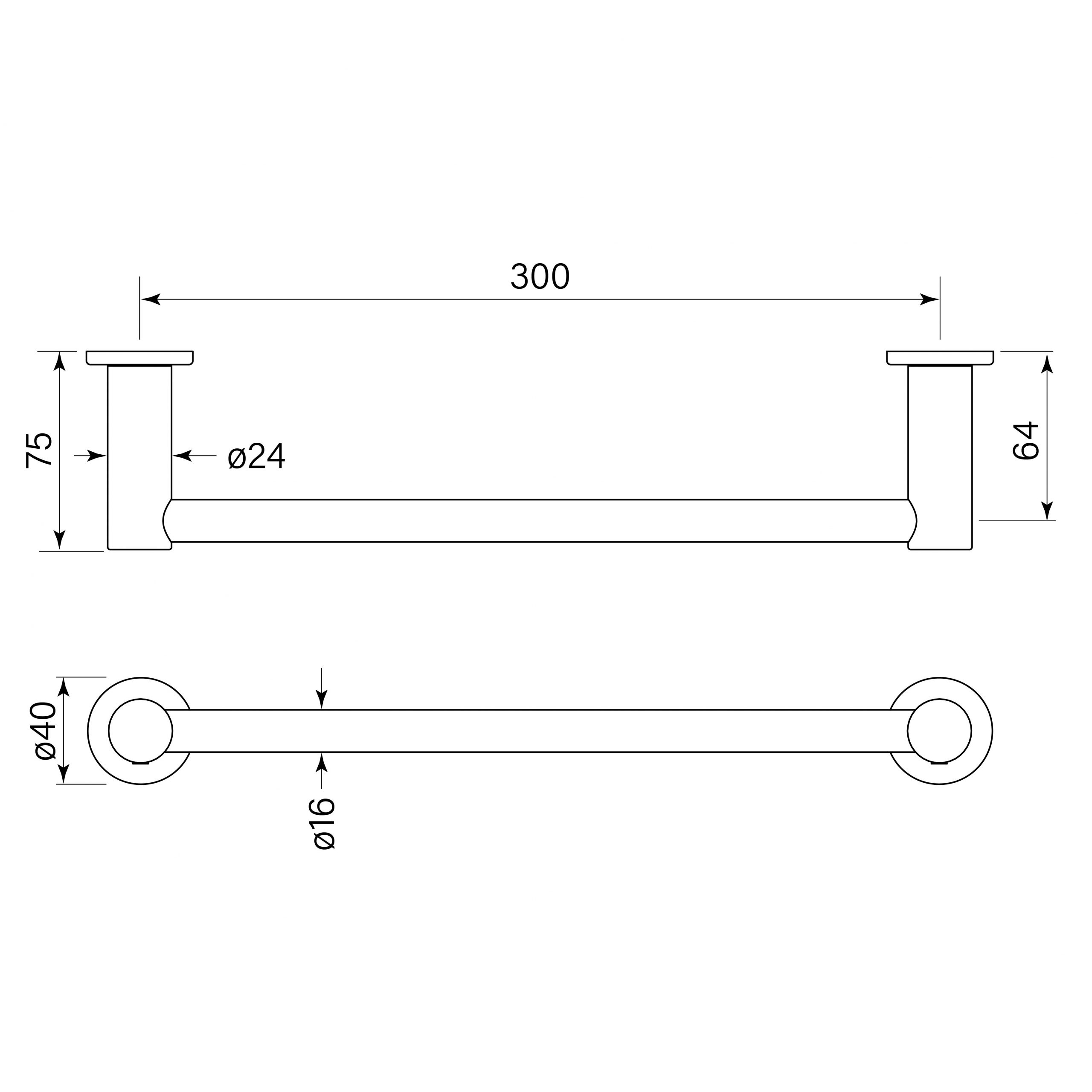 Pegasi Hand Towel Rail Single 300 dimensions image