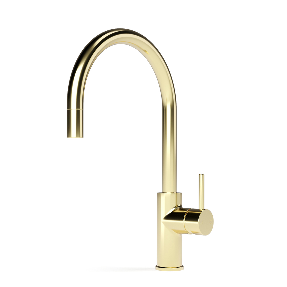 Pegasi M Sink Mixer Curve Pull Out in Polished Admiralty Brass