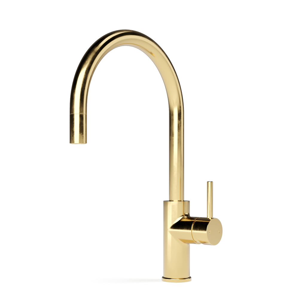 Pegasi M Sink Mixer Curve Pull Out in Raw Polished Brass