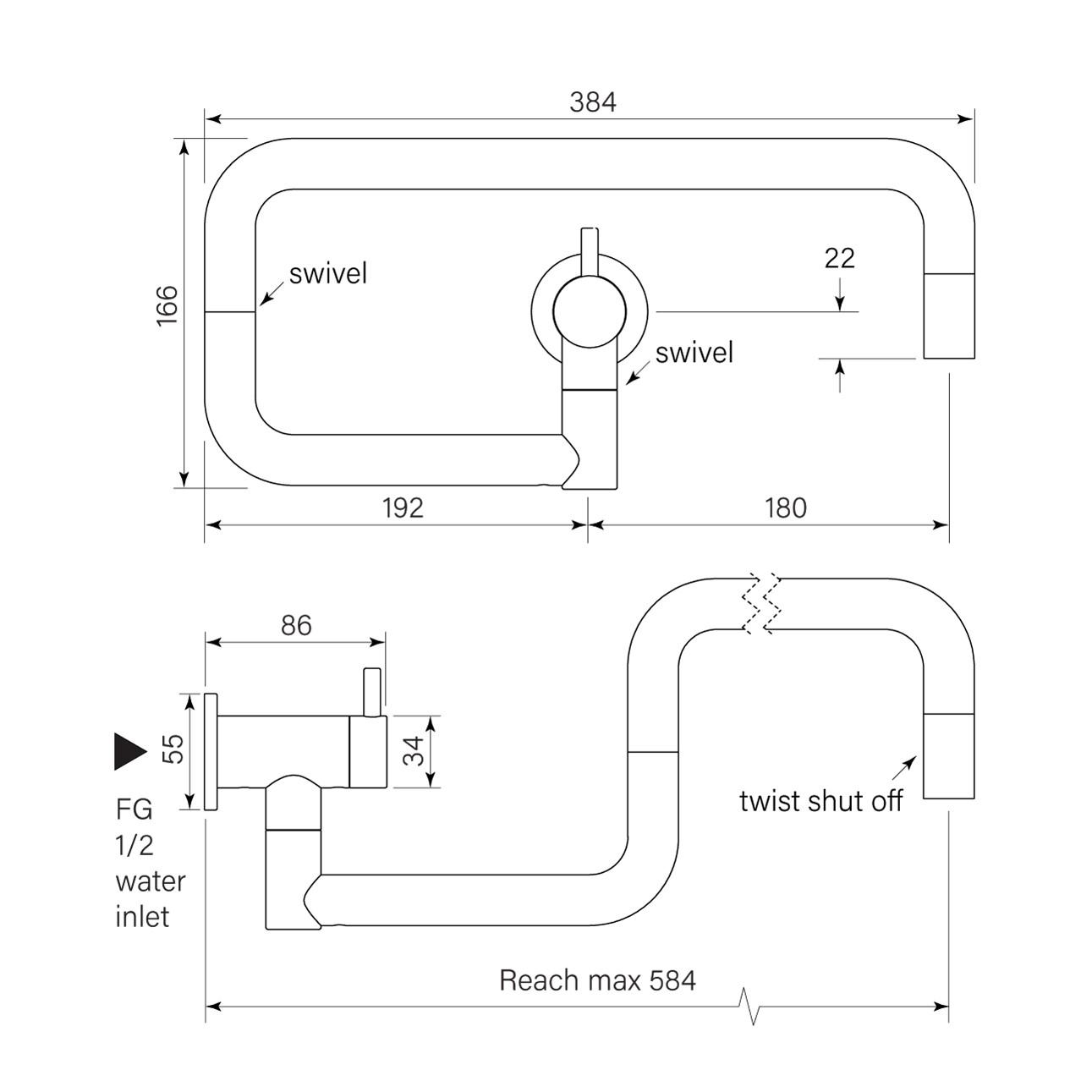 Pegasi Pot Filler Wall dimensions image