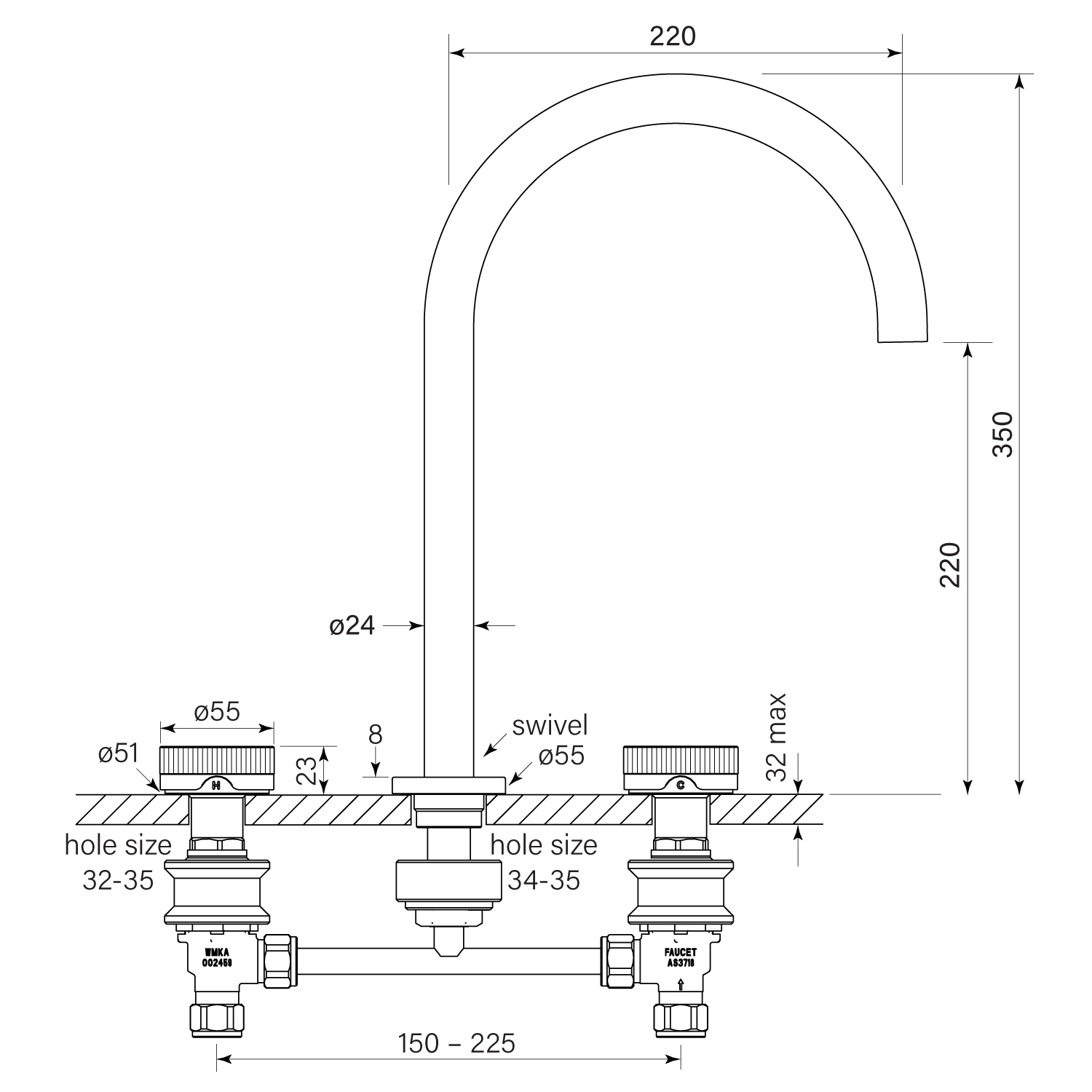 Zero Fluted Sink Set dimensions image